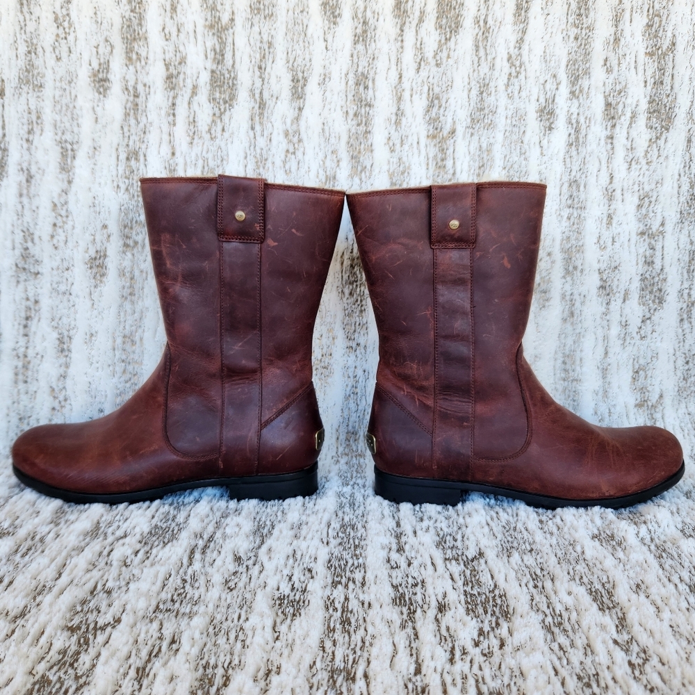 UGG Australia 'Burroughs' Waterproof Leather Boot Sherpa Brown Women's Size 6.5 - Picture 7 of 12